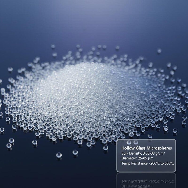Holle glazen microsferen met bulkdichtheid 0,06-0,08, diameter 25-85 µm en temperatuurbestendigheid -200 °C tot 600 °C