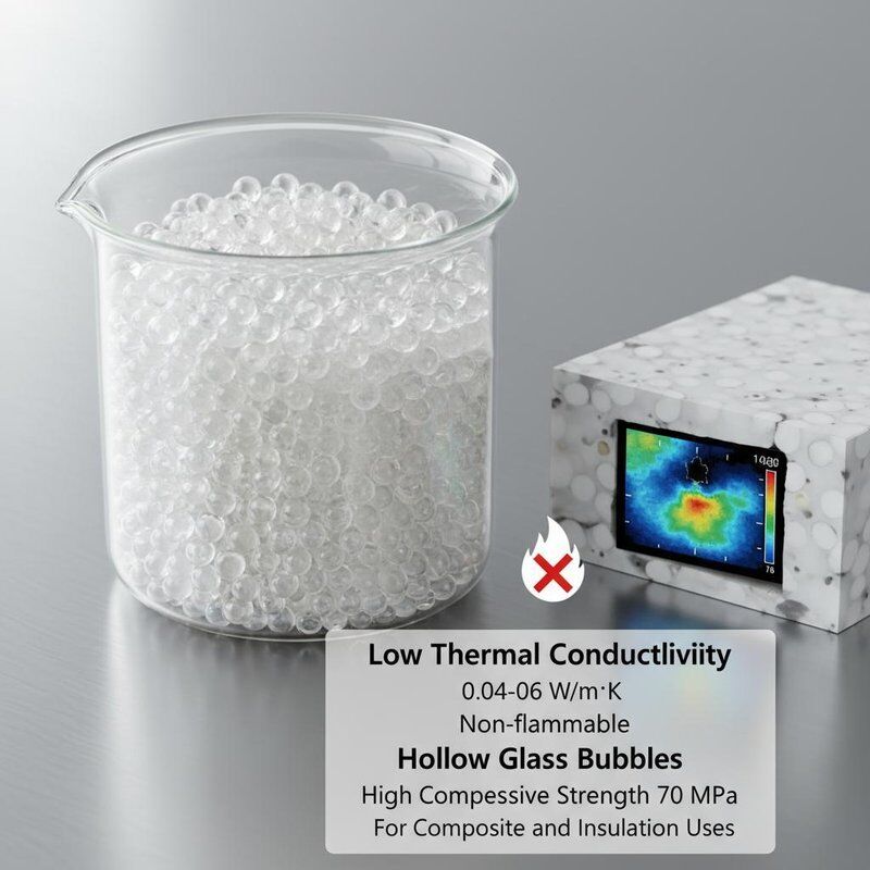 Laag warmtegeleidingsvermogen 0,04-0,06 W/m·K Niet-ontvlambare holle glazen bubbels met hoge druksterkte 70 MPa voor gebruik in composiet en isolatie