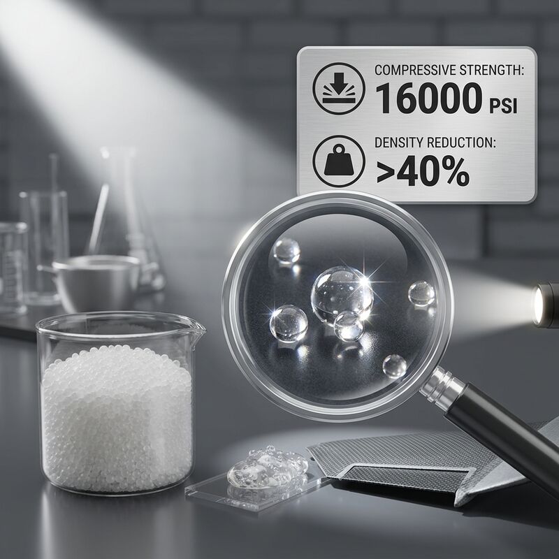 Glasbellen met hoge sterkte Microsferen met 100 MPa compressiesterkte en lage warmtegeleidbaarheid 0,04 W/m·K voor verbeterde materiaalprestaties