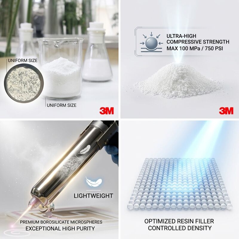 HN40 Holle Glazen Bellen 80 MPa Druksterkte Lichtgewicht Vulmiddel voor Spuitgieten Thermoplastische Composieten